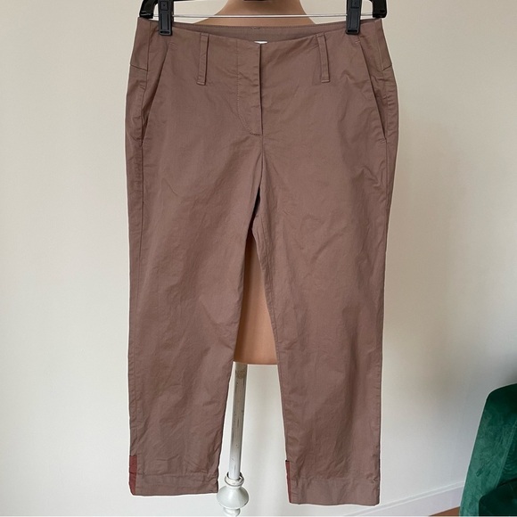 Brunello Cucinelli Brown Calf Cuffed Two Tone Stretch Cotton Cropped Pants EUC 2 - Picture 1 of 10